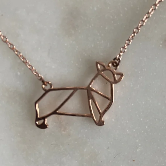 Rosa Vila Rose Gold Tone Origami Corgi Necklace - Picture 1 of 5